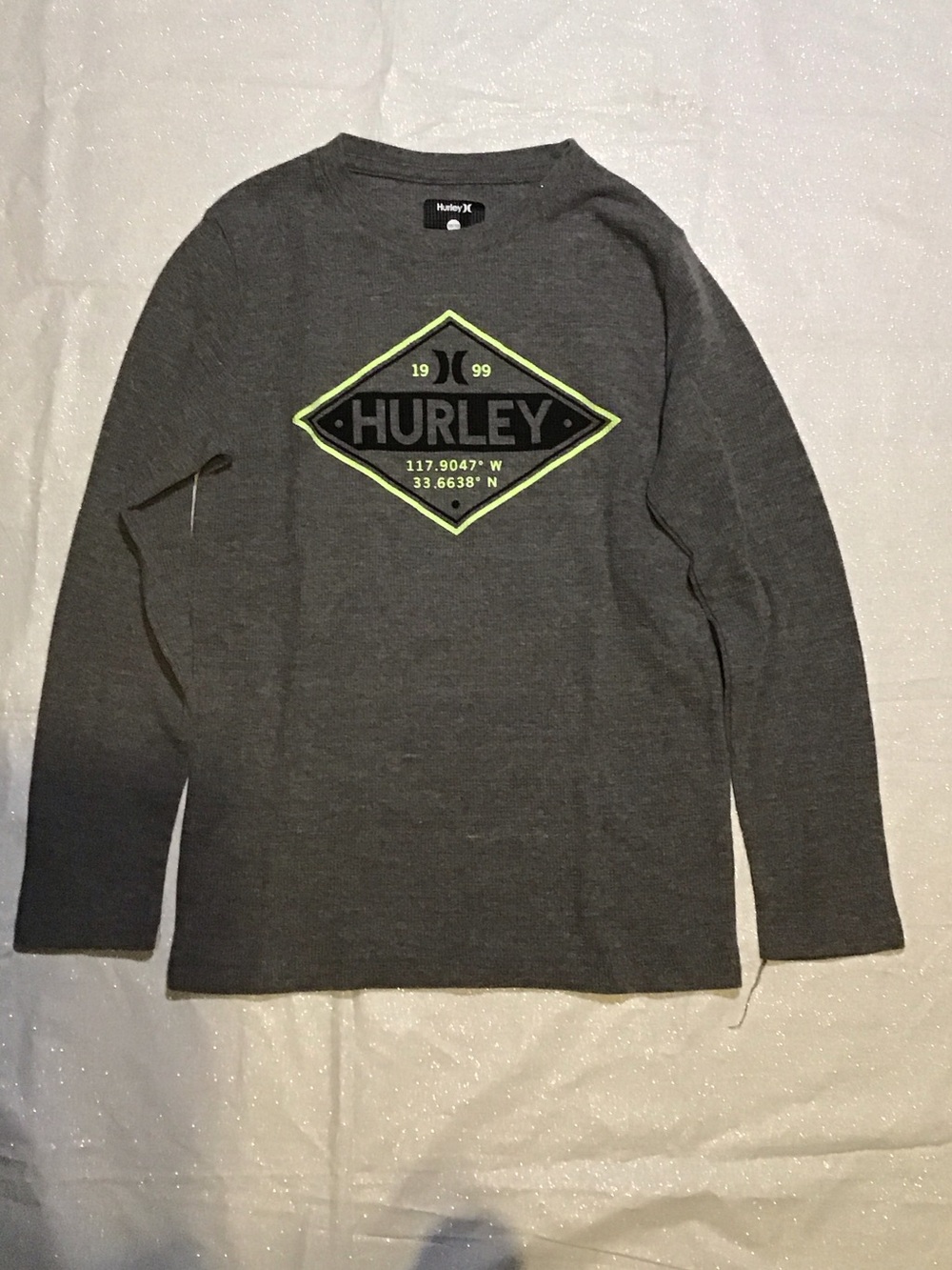 Hurley Gray Long Sleeve Tee with Neon Yellow Logo